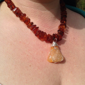 Baltic amber beaded necklace with polished druzy agate 
