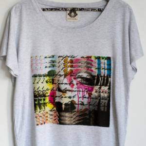 Handmade printed tee, t-shirt, top with colorful photography collage
