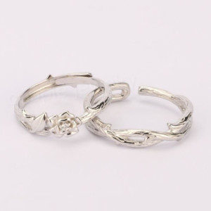 Thorn & Rose Matching Rings in 925 Sterling Silver • Free Engraving • Open Ring • Couple Rings • Rose Ring • Custom Gift • Gift for Her