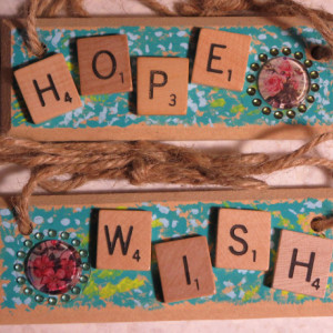 Set of 2 Scrabble® Game Tile Wooden Plaques Hope & Wish