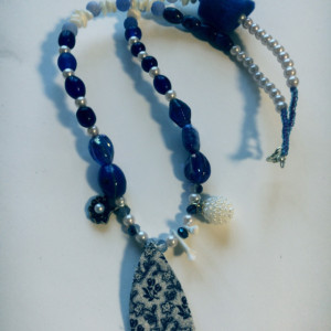 Porcelain Color Scheme White and Blue Pendant Charm Necklace