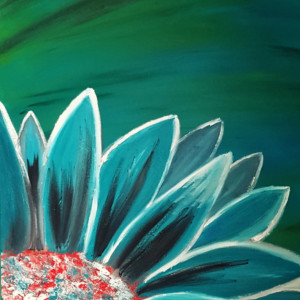 Oil Painting on Canvas-Original Artwork-Teal and Red Painting- Floral Art- Teal Daisy Flower- Botanical- Sarah Floyd