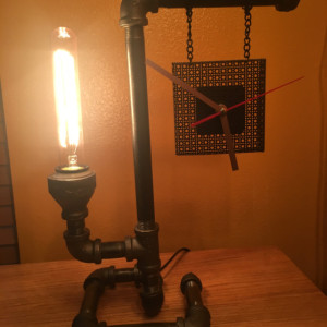Industrial Table Lamp w/ Clock - FREE SHIPPING