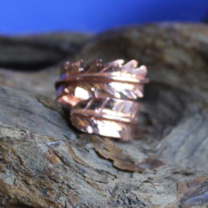 Copper Feather Foldformed Ring, Thin Band Feather Copper Ring, Copper Feather Ring, Feather Foldformed Copper Ring, Copper Ring Adjustable