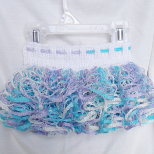 Pastel Knit Ruffle Skirt, Baby Knit Skirt, Light Blue, Lavender, White
