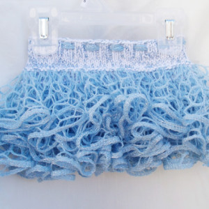 Sparkly Ruffle Skirt, Knit Baby Skirt, Infant, Newborn, Photo Prop, Tutu Skirt, White, Light blue, Silver Metallic