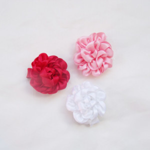 Satin Rosette Hair Clip Flower Trio - Red, Pink, White
