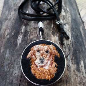 Golden Retriever hand Embroidered Necklace