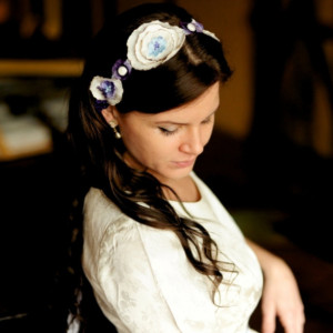 Renee - Purple Wedding Dress Sash/ Floral and Lace Sash/ Purple Flower Headband