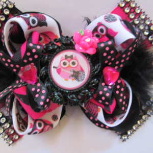  Zebra Rock And Roll Owl Black And Pink Girls Hair Bow