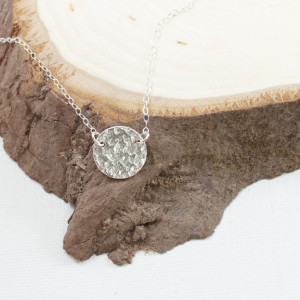 Sterling silver necklace, hammered disc necklace, textured