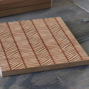 Herringbone Pattern Modern Wooden Engraved Set of 4 Coasters