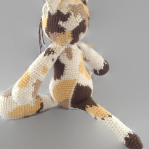 crochet calico cat, plush fiber art doll, eco-friendly, calming scent, wool stuffed, amigurumi, made to order