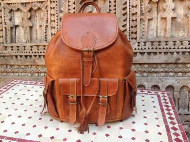 Large handmade Travel Leather Backpack