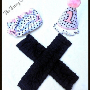 Cake Smash Black and White Polka Dot Diaper Cover, Leg Warmers and Hat