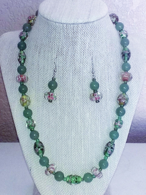 Floral Aventurine Necklace & Earring set