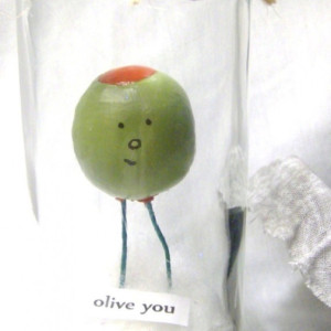 olive you / clay miniature in recycled glass jar
