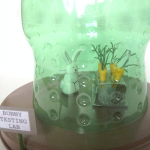 bunny testing lab / recycled pop bottle / fun room decor