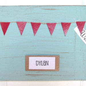 personalized [name] bunting / hand painted and embellished 8x10 canvas / made to order