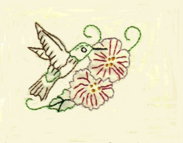 Embroidered Hummingbird/Trumpet Flowers Greeting Cards