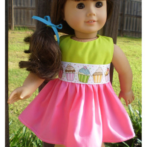 American Girl Doll Clothes, Doll Birthday dress, Bitty Baby Birthday Dress, Pink Limegreen doll dress, Ready to Ship, Handmade Doll Clothes