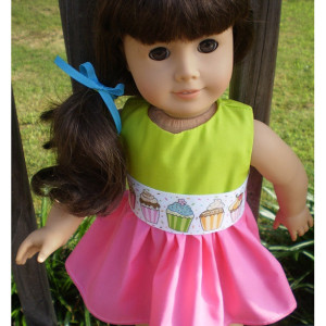 American Girl Doll Clothes, Doll Birthday dress, Bitty Baby Birthday Dress, Pink Limegreen doll dress, Ready to Ship, Handmade Doll Clothes