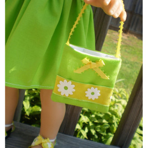 American Girl Doll Dress, 18" Doll Dress and 18" Doll Purse, Limegreen and Yellow Doll Dress, 18" Doll green Dress, Doll Dress and purse