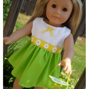 American Girl Doll Dress, 18" Doll Dress and 18" Doll Purse, Limegreen and Yellow Doll Dress, 18" Doll green Dress, Doll Dress and purse