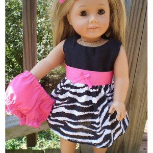 American Girl Doll Dress, American Girl Doll Underwear, Zebra Pink Doll Dress, Bitty Baby doll dress, handmade doll clothes, Ready To Ship