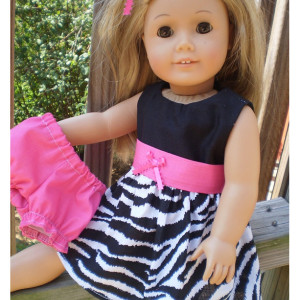 American Girl Doll Dress, American Girl Doll Underwear, Zebra Pink Doll Dress, Bitty Baby doll dress, handmade doll clothes, Ready To Ship