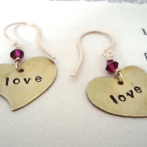 Hand Stamped Heart Earrings  