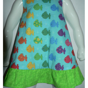 Rainbow Fish Infant 0-3 months Reversible Dress, Jumper or Sundress in Aqua and green