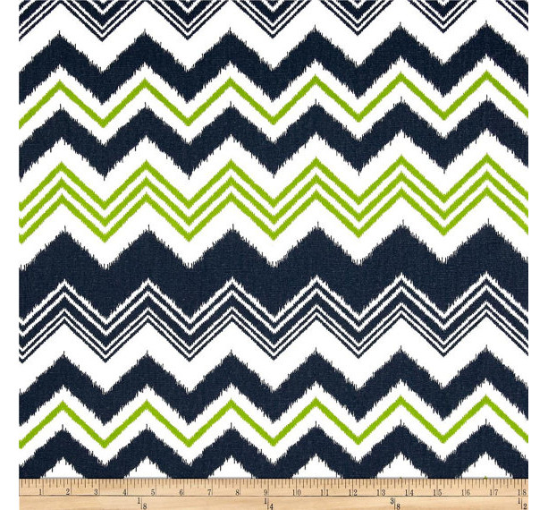 Navy Blue and Lime Green Chevron Valances
