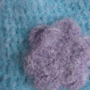 Super Soft Blue Crochet Beanie with Purple Flower