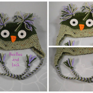 Crochet owl hat - XL Adult Size