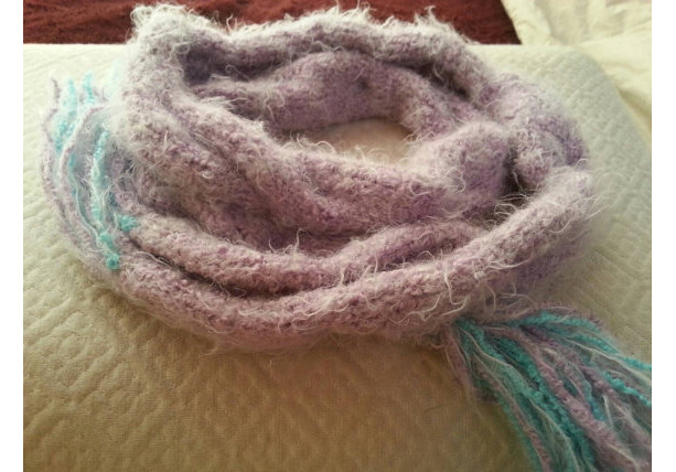 Super soft cable knit scarf with fringe - Iced Sugar Plum