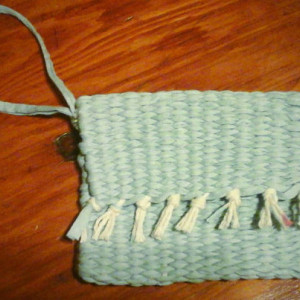Woven hand made loomed wristlet, light blue, washable, mixed fibers, made in USA free shipping clutch purse