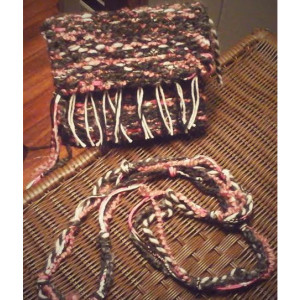 USA hand made rag rug style mixed fabrics loomed woven cross body clutch purse free shipping