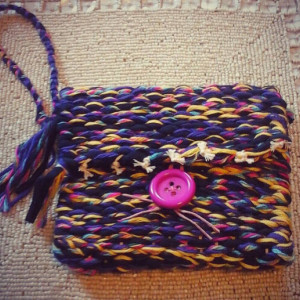 USA handmade woven loomed wristlet removable strap mixed fibers multicolor washable satin lined free shipping