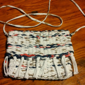 USA hand-made woven loomed removable crossbody strap purse, clutch, washable, free shipping white, blue, red, tan