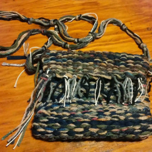 USA handmade woven loomed removable crossbody strap purse, clutch, multi colored, earthtones, free shipping, washable