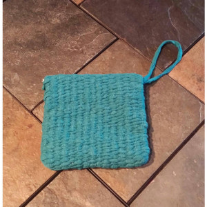 USA handmade woven loomed wristlet purse clutch washable teal satin lined free shipping