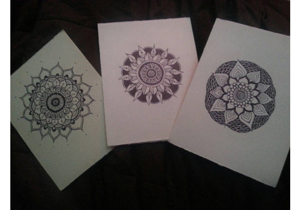 Flower Mandala hand drawn greeting cards - 3 pack