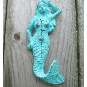 59 Colors Distressed Cast Iron Mermaid Hook- Nautical Bathroom, Beach Decor, Mermaid Decor, Nautical Decor, Mermaid Nursery