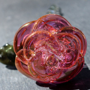 Glass Rose Long Stemmed Flower Forever Untamed Rose Hand blown Gold Pink Extra Large SRA