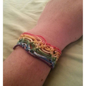 Rainbow striped micro macrame bracelet with seed bead accents