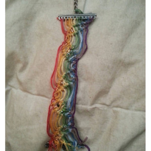 Rainbow striped micro macrame bracelet with seed bead accents
