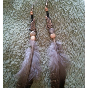 Howling Coyote & Feather Earrings