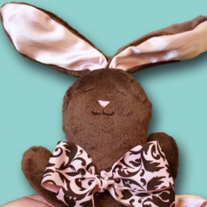 Brown Minky Bunny Rabbit Security Blanket, Lovey Blanket, Satin, Baby Blanket, Stuffed Animal, Baby Toy - Customize Color