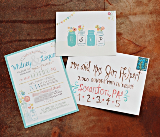 Mason Jar Floral Wedding Invitation Suite TOTALLY CUSTOMIZEABLE with hand drawn wedding day MAP invitations